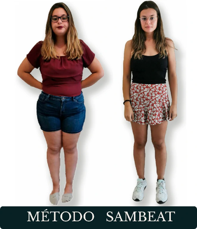 Transformación real de Raquel H. con el Método Sambeat Comparativa antes y después de cuerpo entero de Raquel H. durante su proceso con el Método Sambeat