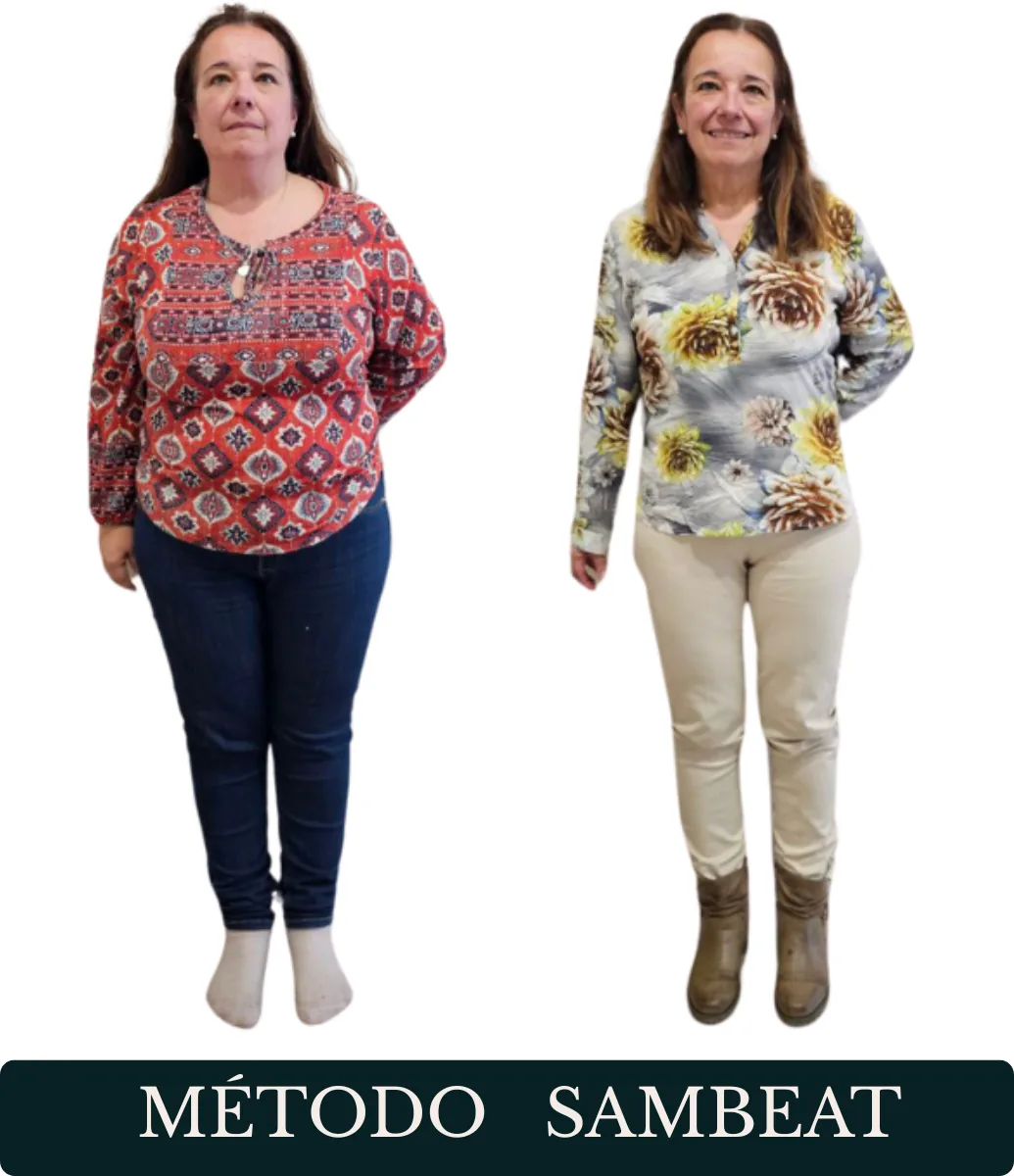 Ana_R de cuerpo entero antes y despues d A el Metodo_Sambeat Ana R. Comparativa visual de cuerpo entero de antes y después de un caso real tratado con el Método Sambeat